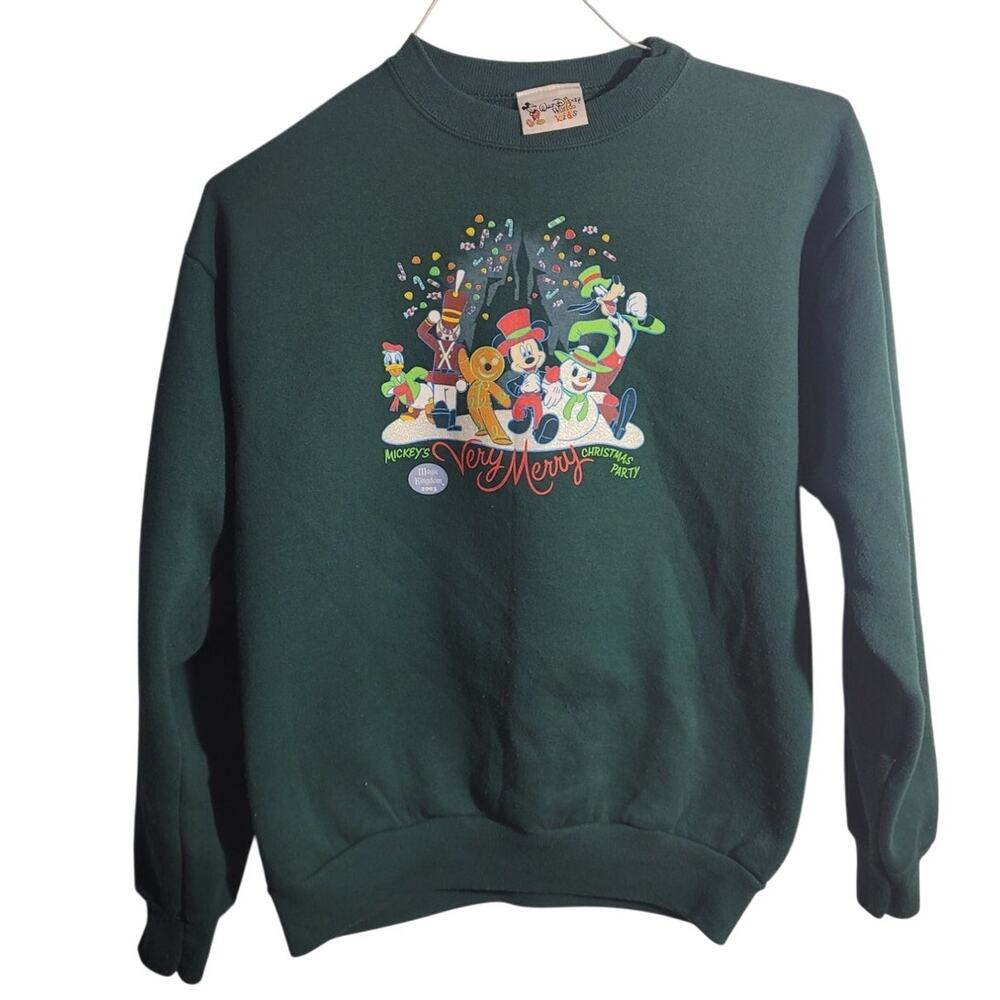 Vntg 2003 WDW Disney Parks Kids Sweatshirt XL Y Green Mickey Walt Disney World